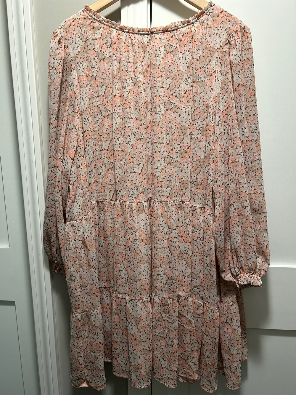 H&M Peach and Pink Floral Tiered Long-Sleeve Dress